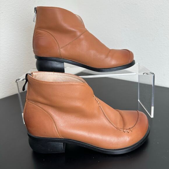 Rare HUMAND Ankle Boot Back Zip Rounded Block Heel Tan Brown Leather Woman 7.5 - Picture 5 of 12